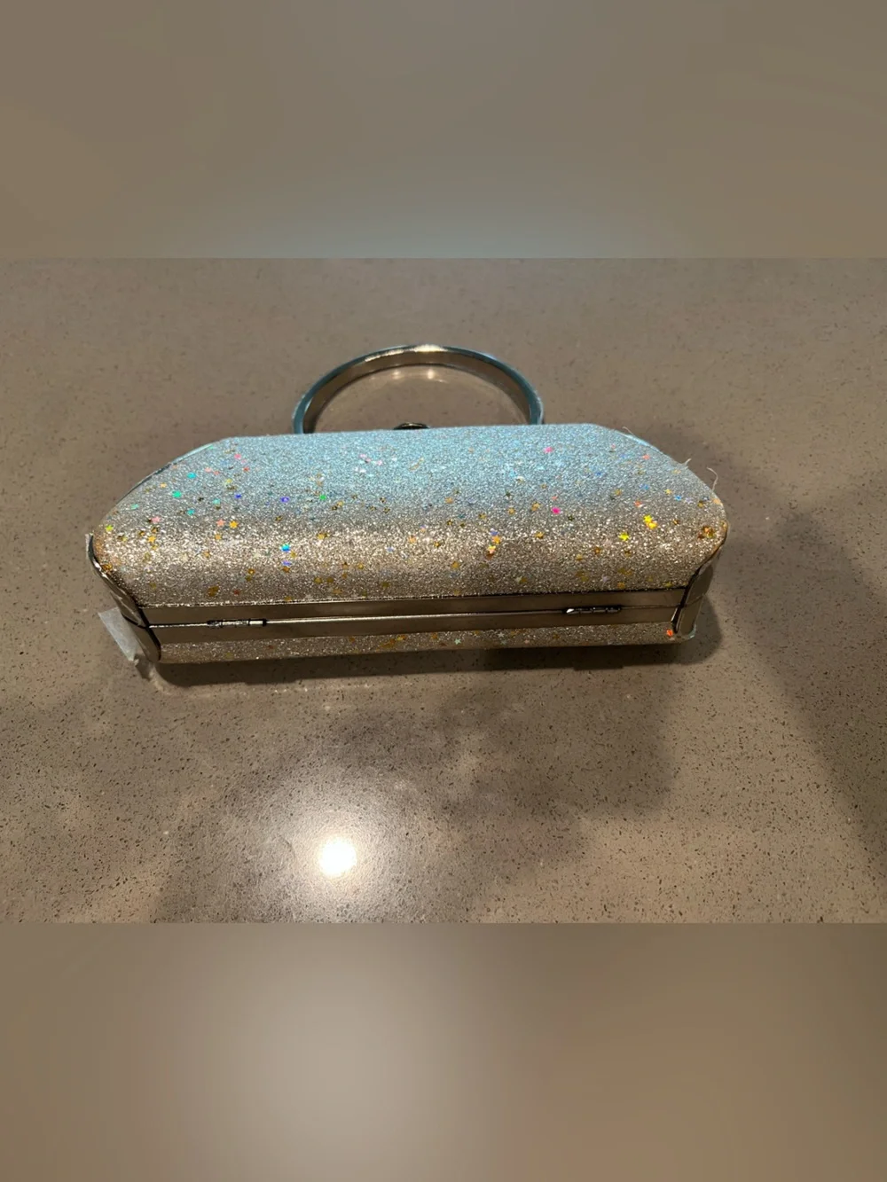 Silver Glitter Star Clutch Bag with Chain Strap